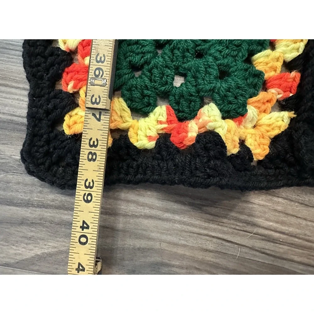 Granny Square Throw Blanket Crochet Afghan Vintage Black 70s Rosanne TV Big Bang